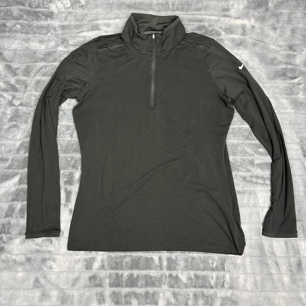 Nike Golf Dri-FIT Quarter Zip Pullover Black Long Sleeve Top Womens Large 7993
